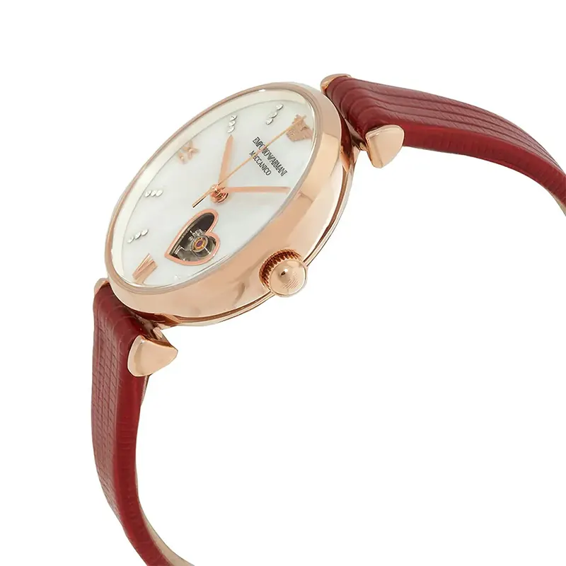 Emporio Armani Automatic MOP White Dial Red Ladies Watch- AR60048